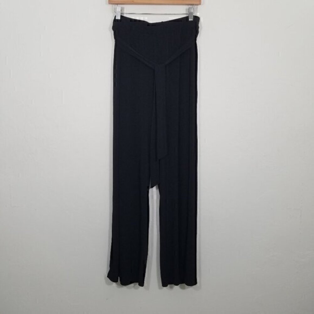 Magaschoni High Rise Pull-On Wide Leg Belted Pants Black Super Stretch Size L